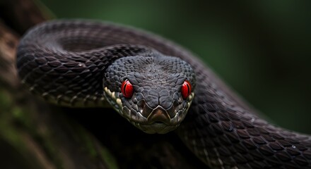 Fototapeta premium Menacing Gaze Captivating Portrait of a Venomous Snake with Striking Red Eyes