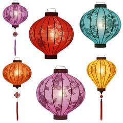 Fototapeta premium Set of Colorful Chinese Lanterns Illustration