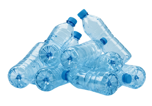 Pile of Empty Plastic Blue Water Bottles Isolated