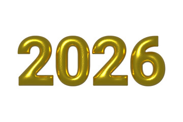3D Gold Foil 2026 Lettering Text. Festive New Year Typography on White Background. Illustration