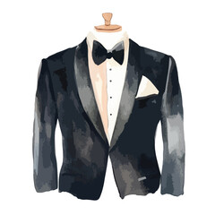 watercolor illustration of Tuxedo clipart isolated