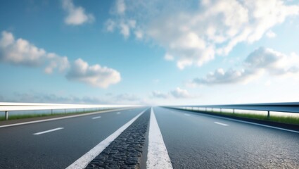 Fototapeta premium Empty highway road leading to the horizon under a partly cloudy sky