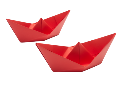 Two Red Origami Paper Boats on Black Background