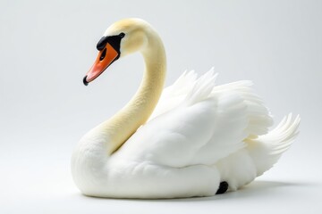 Obraz premium Elegant swan, pristine white feathers against pure white backdrop, pastel, graceful, swan