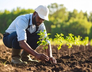 Farmer Planting Young Trees in Reforestation Project — Sustainable Agriculture Theme