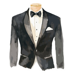 watercolor illustration of Tuxedo clipart isolated