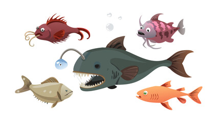 Naklejka premium deep-sea-creatures-anglerfish--giant-squid--blobf (1).svg