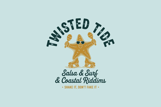 Starfish roller skates Vintage Logo Muted Colors Vector icon