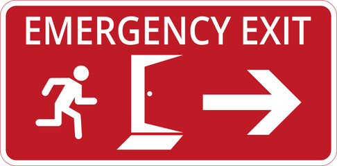 Emergency exit sign. Man running out, fire exit.