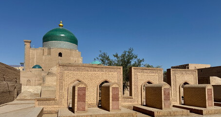 The tombs at Poet Pahlavan Mahmud Mausoleum in Khiva, Uzbekistan 