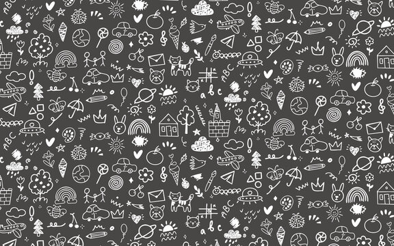 cute kids sketch chalkboard doodle element childlike fun whimsical line art set abstract nature grapic icon set