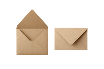 Two kraft paper envelopes one open one closed ready for mailing