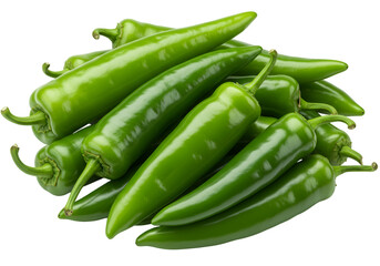 Pile of Fresh Green Chili Peppers on Transparent Background