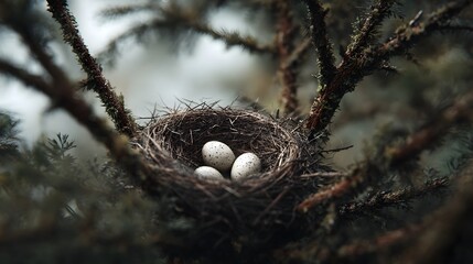 Obraz premium A bird s nest nestled in the branches of a tree