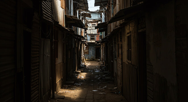 Dark Narrow Alleyway Dilapidated Urban Slum Informal Housing Poverty