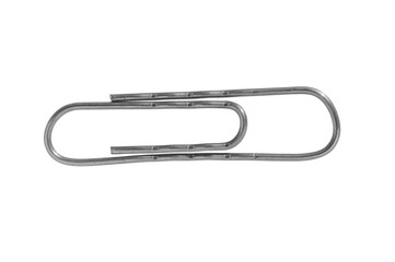 Close-up of a single, shiny, metallic paperclip isolated on a transparent background, ready for use in an office setting