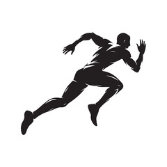 Silhouette of a Male Runner in Motion Isolated on White Background