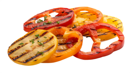  Slices of tasty grilled pepper isolated on white background