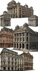Obraz premium Set of Isolated 3D Rendered Historic Buildings