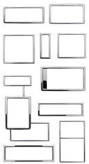 Set of Metallic Silver Frames on Transparent Background