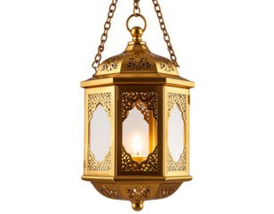  Vintage Hanging Golden Lantern with Chain, Side Angle