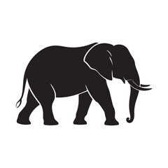 Fototapeta premium Elegant Black Elephant Silhouette Walking on White Background for Graphic Design