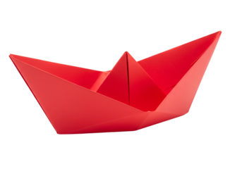 Red Origami Paper Boat on Black Background