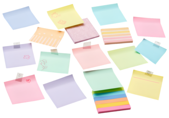 Scattered Sticky Notes on Transparent Isolated Background