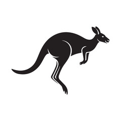Obraz premium Elegant Black Kangaroo Silhouette Hopping on a White Background
