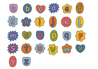 set of isolated floral lowercase letters cartoon graphic