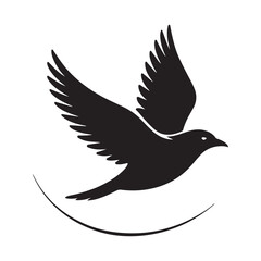 Obraz premium Elegant Black Bird Silhouette Flying with Curved Line Below on White Background