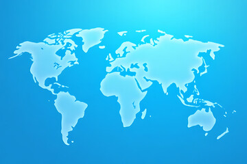 Obraz premium Light blue world map silhouette on a gradient blue background showing continents and oceans global illustration