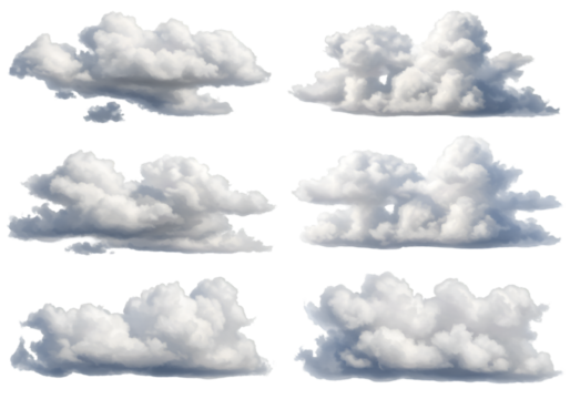 Realistic Illustration Set of White Clouds on Transparent Background