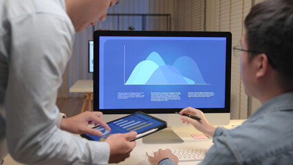 Asia people expert man tech talent team working on project predict sales insight SEO graph chart AI...