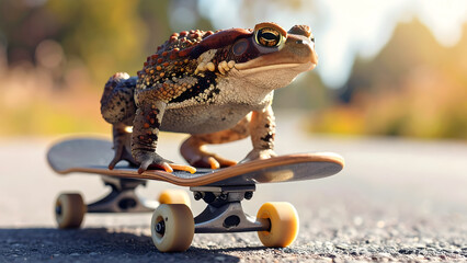 Funny Toad Riding a Skateboard