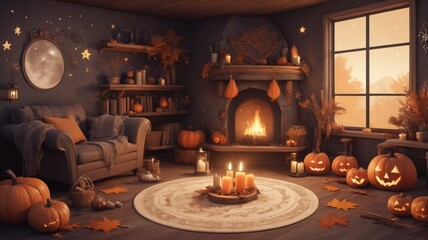 halloween pumpkin and candles