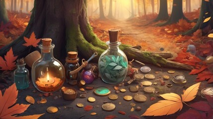 still life with autumn leaves