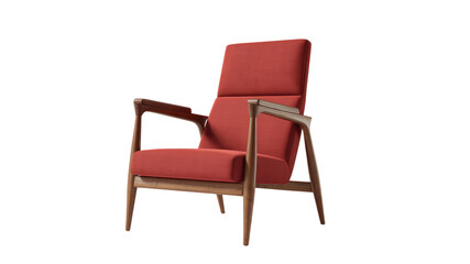 Obraz premium Mid-Century Modern Red Upholstered Armchair with Wooden Legs