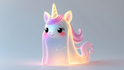 A cute, glowing unicorn with a pastel-colored mane and a shimmering horn.