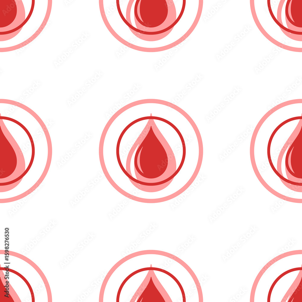 Aufkleber Seamless pattern of large isolated red a drop of oil symbols. The elements are evenly spaced. Illustration on light red background