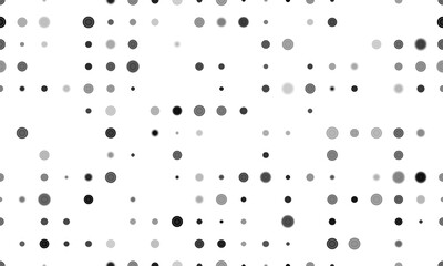 Seamless background pattern of evenly spaced black checker game symbols of different sizes and opacity. Illustration on transparent background