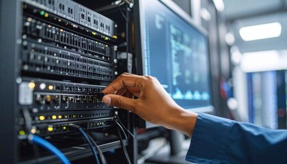 Naklejka premium Technician Managing Server Room