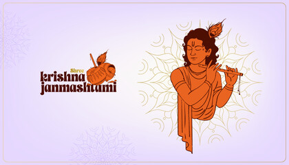 Shree Krishna Janamasthami lettering with lord vector illustration banner design template