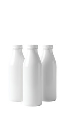 Three White Milk Bottles Isolated on Black Background