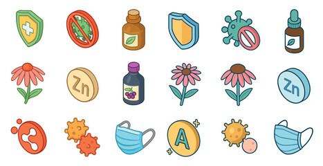 Fototapeta premium Healthcare and prevention filled icons set – flat, medical, safety and wellness symbols