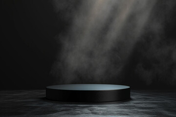 Black 3D Podium Stage with Abstract Lighting – Luxury Product Display Mockup on Dark Background