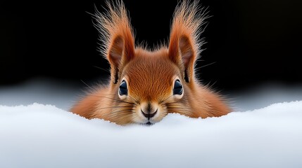 Obraz premium Close-up of a squirrel peeking from behind snow.