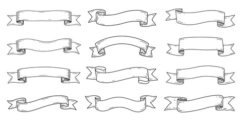 Black vintage ribbon big vector set. Ribbons banner collection. Isolated on a white background. A decorative element for project design, presentation, etc.