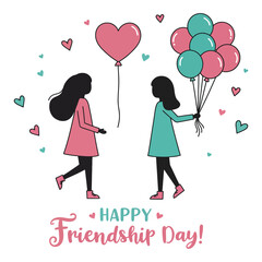 Friendship day celebration with heart balloons for happy friends in year twenty twenty five vector image