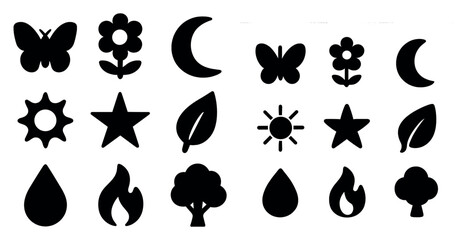 Obraz premium Nature and environment icons set – silhouette, solid, eco and green design